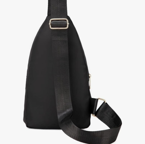NWT Crossbody Sling Bag Black with Gold Zippers/Hardware One Size - Picture 3 of 5
